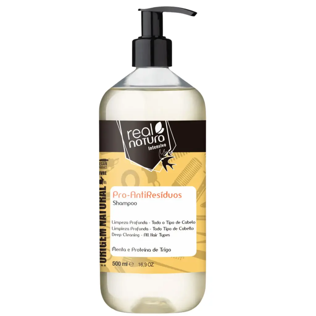 Shampooing de Nettoyage Profond - Pro-AntiResíduos - Menthe et Protéine de Blé - Tous Types de Cheveux - Real Natura 500ml