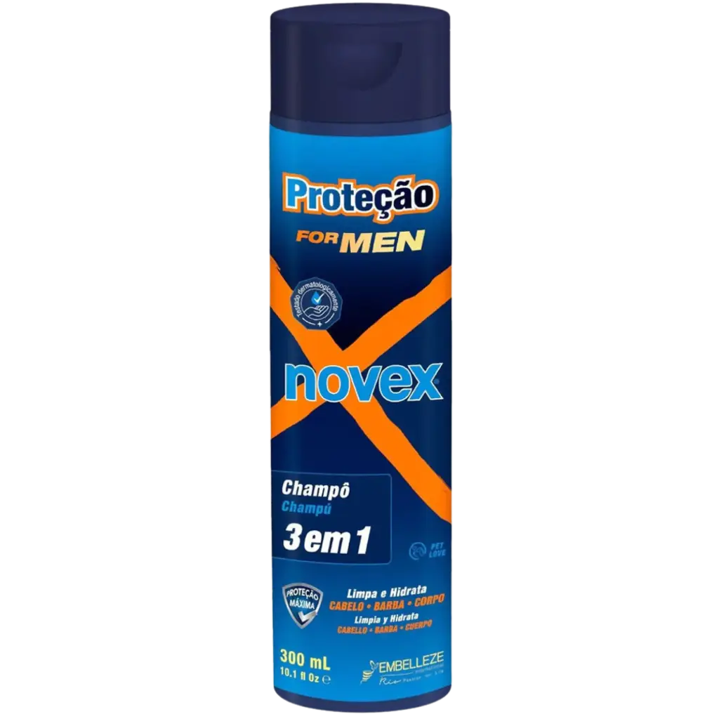 Shampooing Homme - Protection - 3-en-1 Cheveux, Barbe, Corps - Novex 300ml