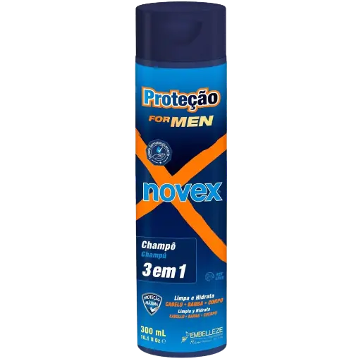 [876120004699] Shampooing Homme - Protection - 3-en-1 Cheveux, Barbe, Corps - Novex 300ml